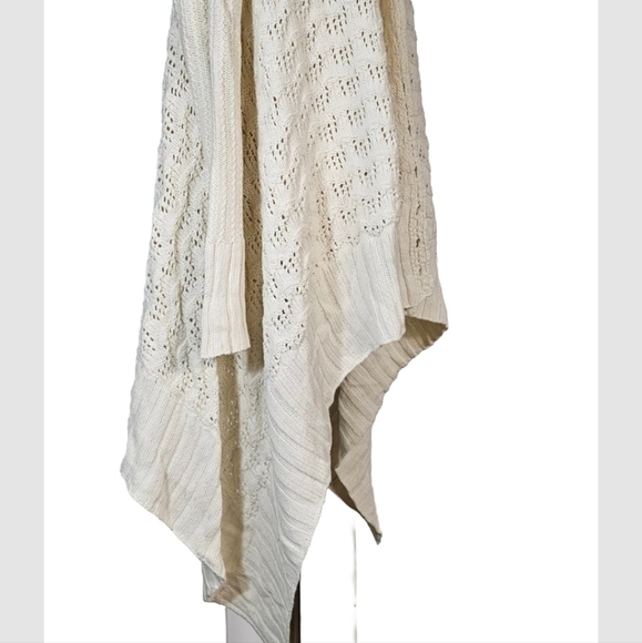 Lucky Brand Open Knit Cardigan Sweater Medium Cream Beige Southwest Boho Chunky - Picture 11 of 11